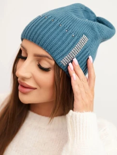 Dámská zimní čepice z vlny s cyrkony K453 jeansová