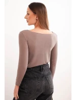 Dámská kašmírová blůza s dlouhým rukávem a kulatým výstřihem mocca Dámská kašmírová blůza s dlouhým rukávem a kulatým výstřihem mocca