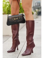 Dámské kozačky na podpatku nad koleno bordó Vionette