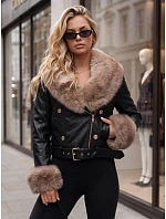 Dámská zimní kožená bunda s kožešinou, černá, FashionStreet TY5981 Dámská zimní kožená bunda s kožešinou, černá, FashionStreet TY5981