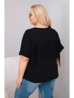 Dámská bavlněná halenka Plus Size s výstřihem do V a třásněmi na zádech černá