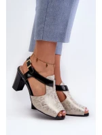 Dámské sandály na podpatku z eko kůže zlatě-černé Queenmarie