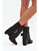 Zateplené boty na podpatku s ohrnutým svrškem a zlatou sponou černé Ylenara