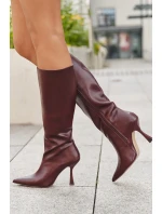 Dámské kozačky na podpatku nad koleno bordó Vionette