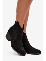 Dámské kotníkové boty s ažurovým vzorem na podpatku S.Barski – černé