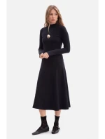 B299 Žebrované midi šaty s asymetrickým pasem - černé