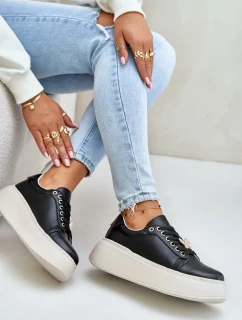 Kožené Dámské Tenisky Na Platformě S Broží Vinceza Černé