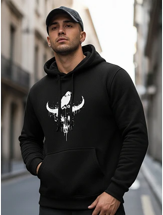 Pánská mikina s potiskem býčí lebky černá FashionStreet NX0060B