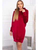 Velurové šaty s kapucí bordó