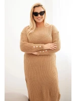 Dámské pletené šaty Plus Size s mohair v barvě camel