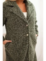 Dámský kabát Plus Size s vlnou a velkým límcem khaki