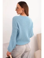 Svetr dámský z baby alpaky s balónovými rukávy modrý