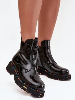 Lakované dámské kozačky z pravé kůže zateplené Artiker 57C0166 Černé