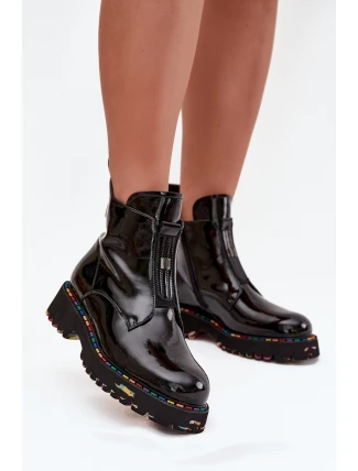 Lakované dámské kozačky z pravé kůže zateplené Artiker 57C0166 Černé