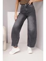 Dámské jeansové kalhoty Wide Leg s vysokým pasem a efektem praní černé