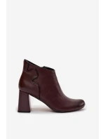Dámské zateplené kotníkové botky z kůže na sloupku – bordó Ivessara