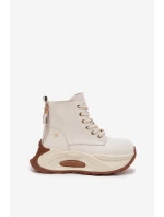 Dámské kožené boty GOE – světle béžové, zateplené, na platformě