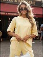 Dámská tepláková souprava s krátkým rukávem žlutá FashionStreet AY1167 Dámská tepláková souprava s krátkým rukávem žlutá FashionStreet AY1167