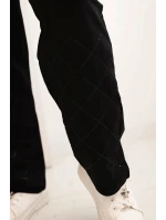 Dámské kalhoty Plus Size bavlněné s flitrovými pruhy černé