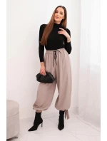 Dámské kalhoty se širokými nohavicemi a zavazováním dole fango