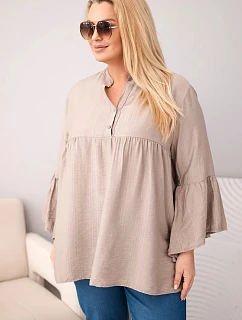 Dámská viskózová halenka Plus Size s volánovitým rukávem a výstřihem do V fango
