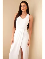 Dámské bavlněné midi šaty bez rukávů s řasením bílá