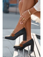 Dámské polobotky na podpatku s výstupky a zlatým detailem Černo-bežové Novella