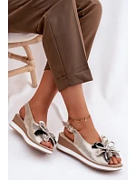 Kožené sandály na platformě s ozdobou S.Barski GR61-5988 Zlaté