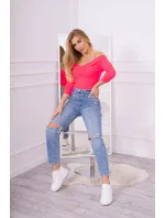 Halenka s výstřihem do V růžová neonová