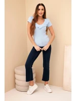 Dámská pruhovaná blůza s volánkem u výstřihu modrá