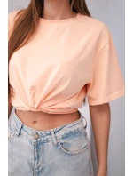 Dámská bavlněná basic halenka s krátkým rukávem lososová