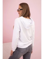 Dámská bavlněná mikina s kapucí a kapsami bílá