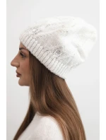 Dámská zimní čepice z vlny s ozdobnými krystaly K461 bílá