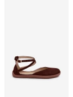 Dámské semišové barefoot baleríny s pásky Zazoo – čokoládové