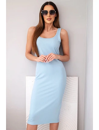 Dámské viskózové žebrované šaty na ramínkách modrá