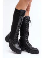 Dámské kozačky se šněrováním a elastickým svrškem černé Virxinia