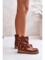 Kožené Dámské Botky Na Plochém Podpatku Hnědé Lewski 3610