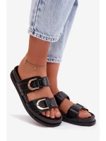 Eko Kožené Dámské Pantofle S Pásky Černé Rosinessa