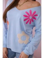 Svetrová halenka s květinovým vzorem modrý