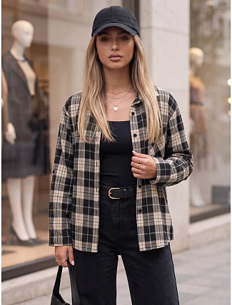 Dámská kostkovaná košile s bavlnou, černá, FashionStreet DY0495