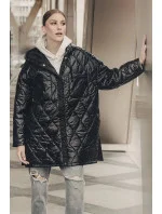 Černá dámská prošívaná oversize bunda s kapucí (ag5-010) Černá dámská prošívaná oversize bunda s kapucí (ag5-010)