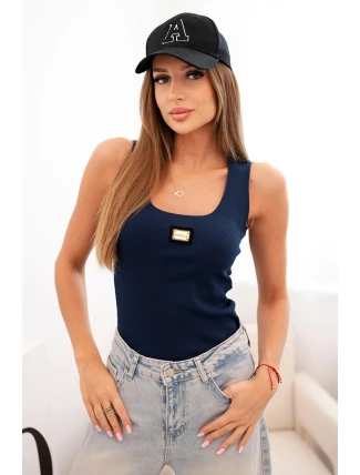 Dámská pruhovaná tílko s ozdobnou nášivkou modrá