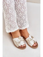 Pantofle S Dekorací Přírodní Kůže Zazoo 3667 Zlatý Opraný