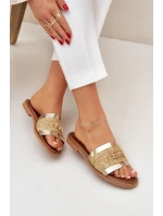 Kožené pantofle s ozdobným detailem a pletením Zazoo 40426 zlaté