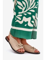 Sandály Na Ploché Podpatky S Dekorací Eko Kůže Béžové Tillireta