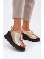 Kožené Dámské Sandály Na Klínu S Ozdobou Artiker 56C0109 Zlaté