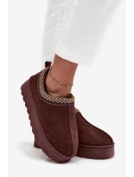 Dámské nízké sněhule Taliah na platformě s vyšíváním – čokoládové