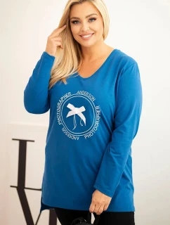 Dámská blůza s delším zadním dílem a potiskem chabrová