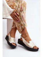 Dámské kožené sandály na tlusté podrážce zlatý potřený Zazoo 2893