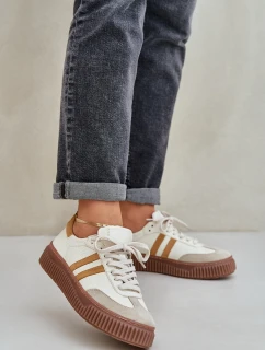 Zazoo N1068S6 Kožené Nízké Sneakersy Dámské Na Platformě Béžové